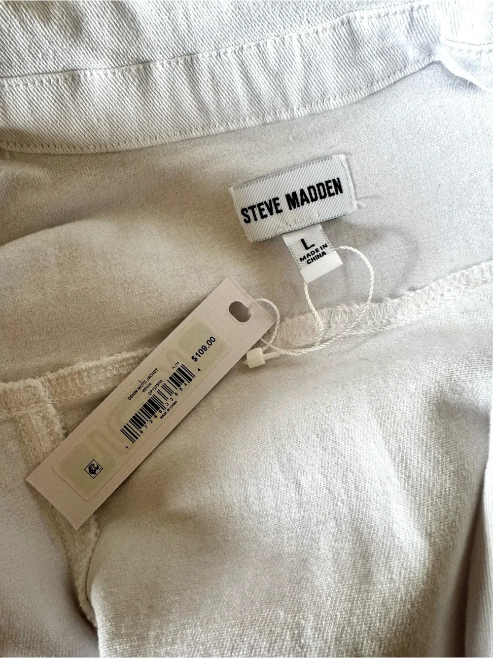 NWT Steve Madden white denim moto jacket L - Picture 11 of 14